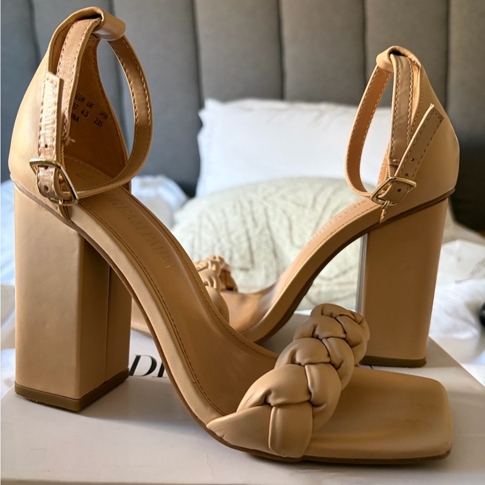 Dream Pairs Tan Braided Block Heels